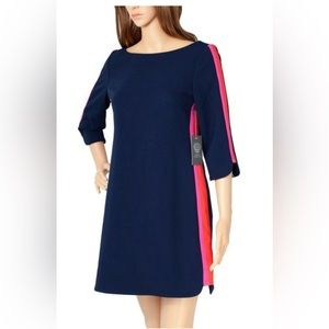 🎉HP🎉 NWT Vince Camuto Navy Side Stripe Boatneck 3/4 Sleeve Shift Dress